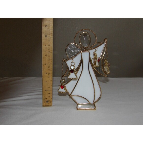 Vintage White Gold Stained Glass Suncatcher Angel Chain Hearts 8.75" READ - Picture 2 of 10